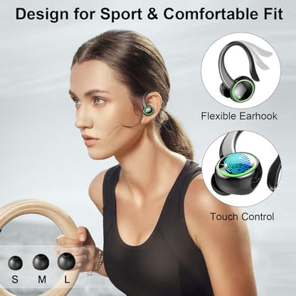 Matast 2026 Wireless Earbuds, 50 Playback Over-Ear Buds with ENC Noise Cancelling Mics, IP7 Headset with Earhook, LED Display, Deep Bass Fitness Earphones, Bluetooth 5.4 Headphones Sports,