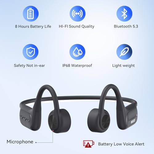 Voistek Bluetooth Bone Conduction Headphones with Mic,Built-in 32GB MP3 Player for Swimming,IP68 Waterproof Headphones,Wireless Earphones for Running Cycling Exercising