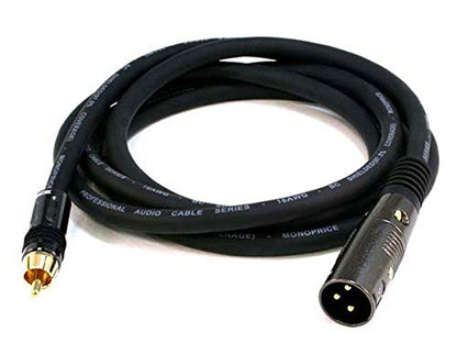Monoprice XLR Male to RCA Male Cable - 6 Feet - Black with E21Gold Plated Connectors | 16AWG Shielded Twisted Pair Oxygen-Free Copper Braid Conductors - Premier Series - size: 6ft