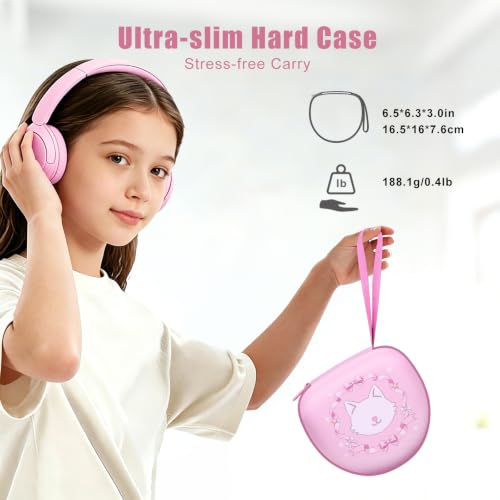 Kids Headphones Case for Tonies/iClever Etc Headphone,Cat Pink,Case Only | for iClever BTH12 HS19 BTH20 BTH22 BTH26/Candy Bila/Acer/JBL Junior 320/MIDOLA/JoySpark/ADOOPE Etc Girls Boy Kid Headphone - color: Cat Pink