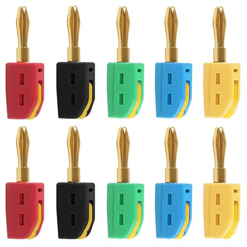 10Pcs 4mm Banana Plug Quick Connect Speaker Wire Connectors 32A 250V, Insulated Banana Sockets for Home Theater Audio -Red Black Yellow Green Blue - color: 10pcs Multi