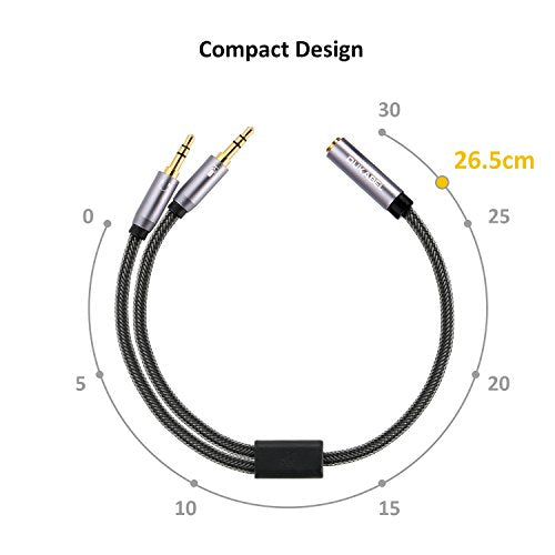 Headphone Mic Splitter for PC, 3.5mm TRRS Female to Dual Male Adapter-30CM - size: 12 inches