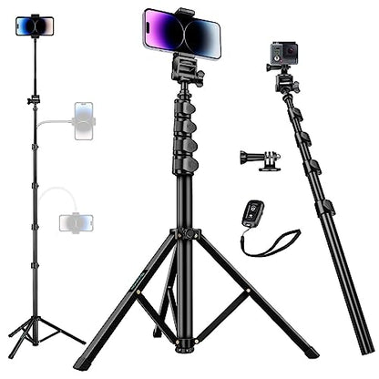 80" Phone Tripod, Selfie Stick, Aluminum Cellphone Tripod Stand | for Video Photo Vlog, Travel Tripods with Gooseneck Remote Phone Holder, Compatible with iPhone Android Smartphone - size: 80 Inch