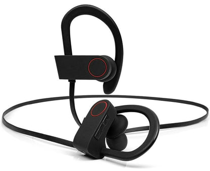 IPX7 Waterproof Wireless Headset Sports Bass Wireless Bluetooth 5.0 Earphones Hanging Ear with Microphone (Red) - color: Red