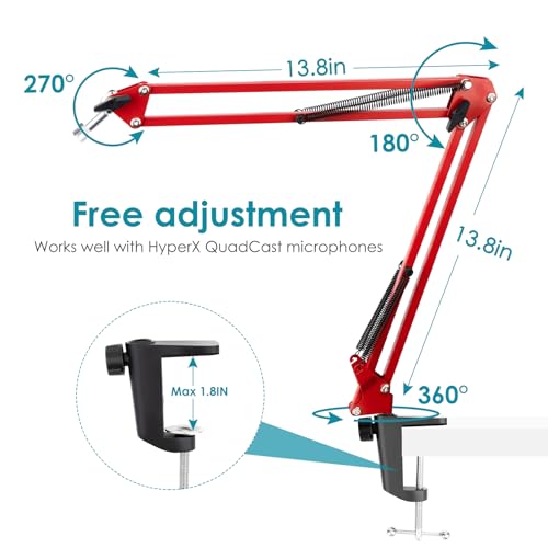 Red Mic Arm Compatible with HyperX QuadCast S - Premium QuadCast S Microphone Boom Arm for Gaming, Streaming by YOUSHARES, NB35 - color: Red