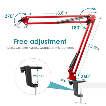Red Mic Arm Compatible with HyperX QuadCast S - Premium QuadCast S Microphone Boom Arm for Gaming, Streaming by YOUSHARES, NB35 - color: Red