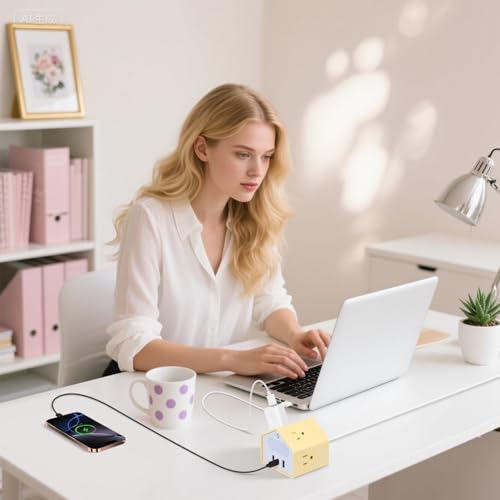 Power Strip with Night Light, 20W USB C Desk Charging Station, Yolk-Yellow | 4 Outlets 3 USB Ports, Overload Protection, Desk Nightstand Couch Makeup, Electronic Accessories - color: Yolk-Yellow