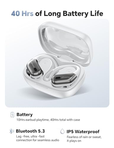 Wireless Earbuds 40H Bluetooth 5.3 Sport Headphones with Earhooks,White | Sweatproof & Waterproof,In-ear Buds Feature Easy Button & Deep Bass, Stereo Sound Device for Gym Running Workout - color: Moonlight White