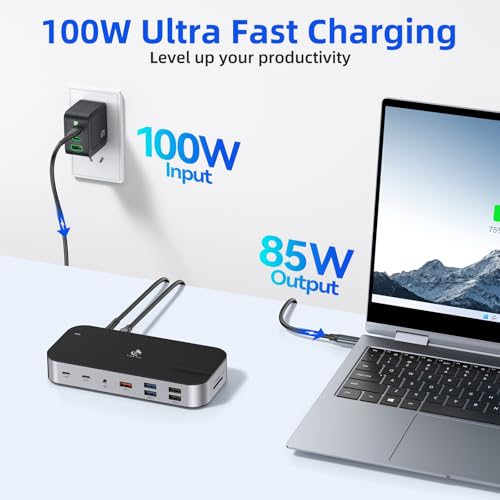 LIONWEI Laptop Docking Station,16 in 1 USB C Docking Station Triple Monitor | USB C Dock Station with 3HDMI,PD, 7USB,RJ 45 Ethernet,Card Reader,Audio for Dell/HP/Lenovo（Include Power Adapter)