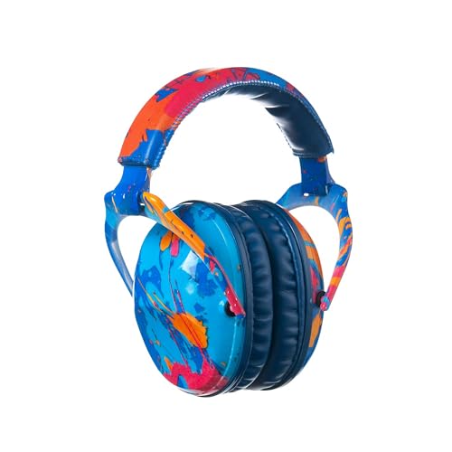 Kids Ear Protection Safety Ear Muffs, NRR 25dB Noise Reduction Children Earmuffs, Hearing Protectors for Sleeping, Studying, Airplane, Concerts, Fireworks-Blue Painting with Blue Band - color: Blue Band Blue Painting