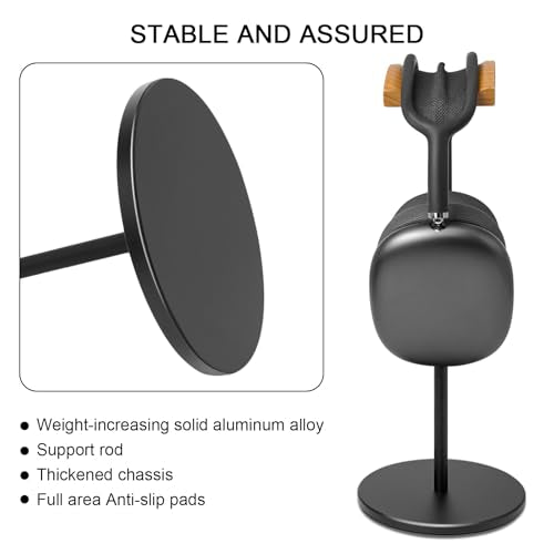 Headphone Stand for Desk - Gaming Headset Stand with Wooden Support Plate, Headset Holder with Aluminum Alloy Support Rod - color: Beech wood