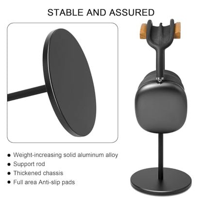 Headphone Stand for Desk - Gaming Headset Stand with Wooden Support Plate, Headset Holder with Aluminum Alloy Support Rod - color: Beech wood