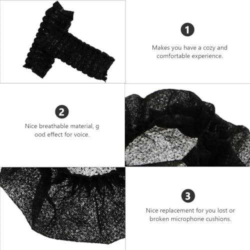 200pcs Disposable Microphone Dust Covers Breathable Non-woven Elastic Fit for Plosive Reduction Black Mic Protectors for Professional Use