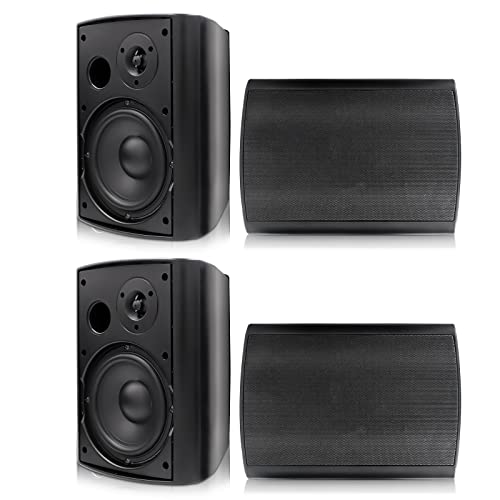 Herdio 6.5 inch 800W Outdoor Bluetooth Speakers Waterproof Wall Mounted Sound System with Multifunctional Amplifier, Powerful Bass & Stereo Sound, Easy to Install, for Patio Deck Porch (2 Pairs Black) - color: Black