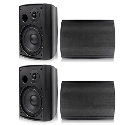 Herdio 6.5 inch 800W Outdoor Bluetooth Speakers Waterproof Wall Mounted Sound System with Multifunctional Amplifier, Powerful Bass & Stereo Sound, Easy to Install, for Patio Deck Porch (2 Pairs Black) - color: Black