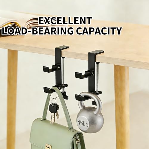 KISOY Modern Table Purse Hook, Under-Desk Accessory Hanger, Black and White Clamp-On Design for Bags, Headphones and Keys (Style3(Black-Double-Hook), 2) - style: Style3(Black-double-hook)
