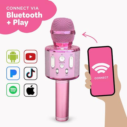Move2Play, Kids Karaoke Microphone | Includes Pre-Loaded Songs & Bluetooth | Kids Birthday Party Gift | Toy for All Ages 2, 3, 4, 5, 6+ Year Old Girls, Boys & Toddlers - color: All Pink