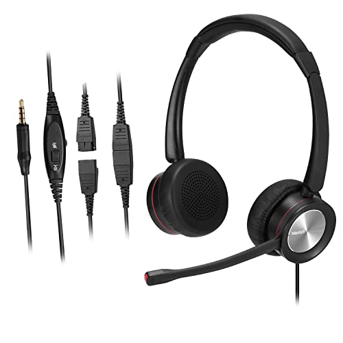 MAIRDI Phone Headset for Cell Phone, PC Laptop Headset with Microphone Noise Canceling, Telephone Headphone 3.5mm Jack for Office Work Computer Teams Video Conference - style: Duo 890D