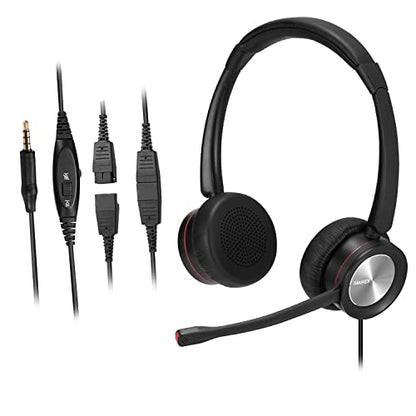 MAIRDI Phone Headset for Cell Phone, PC Laptop Headset with Microphone Noise Canceling, Telephone Headphone 3.5mm Jack for Office Work Computer Teams Video Conference - style: Duo 890D