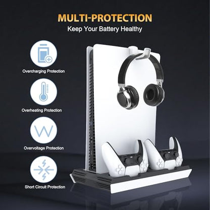 PS5 / PS5 Slim Cooling Station with Dual Controller Charging Station, PS 5 Cooling Stand for PlayStation 5 Console, Headset Holder/ PS 5 Cooling Fan/4 USB Hub All in One Accessories Organizer, Black - color: Black