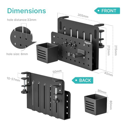 Desk Side Storage Organizer, Fits Flat Edge 0.4" to 2.2", Black | No Drill Under Desk Laptop Holder, Clamp on Desks Shelf with Pegboard Accessories, Hanging Laptop Mount - color: Black