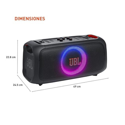JBL PartyBox On-the-Go Essential - Portable Party Speaker - Black | Amazing JBL Pro Sound, Synched light show, JBL wireless microphone included, IPX4 splashproof protection