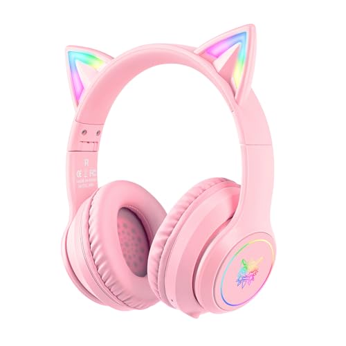 Bluetooth RGB Cat Ear Headphones, Foldable/Built-in Mic, A Pink | Wireless/wired, clear Hi-Fi sound, breathing lights, for kids/adults/girls/school/gaming, works with phone/laptop/PC/tablet - color: A Pink