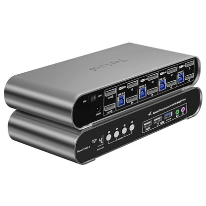 4 Computers 2 DP Monitors Automatic KVM Switch, 8K@30Hz 4K@144Hz 4 Port DP USB 3.0 Dual Monitor, Aluminum hotkey Audio Microphone, Digital Display, HDR10 with Cables - style: 4 Computers 2 DP Monitors 4K144