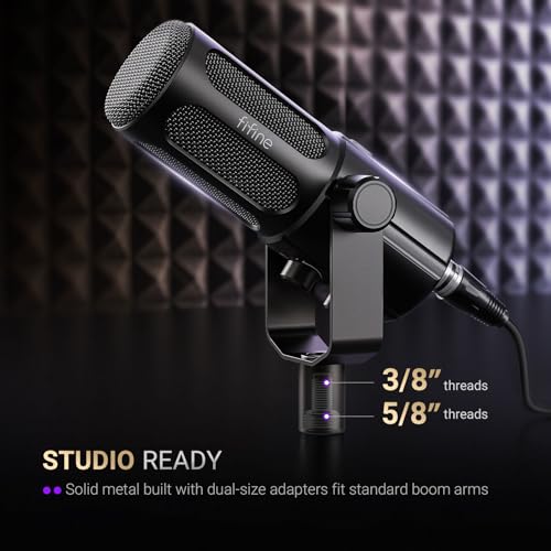FIFINE XLR/USB Dynamic Microphone Kit with Boom Arm, Studio PC Mic with Monitoring, Headphones Jack, Mute Button, Metal Microphone Arm Stand with 3/8” to 5/8” Screw Adapter for Recording-Tank6+CS1
