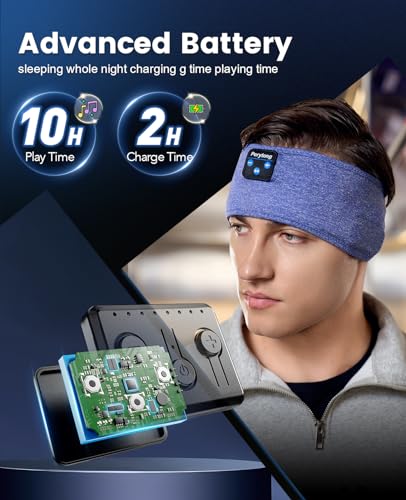 Perytong Sleep Headphones with Bluetooth 5.4 Headband, Wireless Sleeping Headphones for Side Sleepers, Sweat-Proof Sport Headband Headphones with Built-in Speakers for Yoga Running Travel - color: TwilightBlue