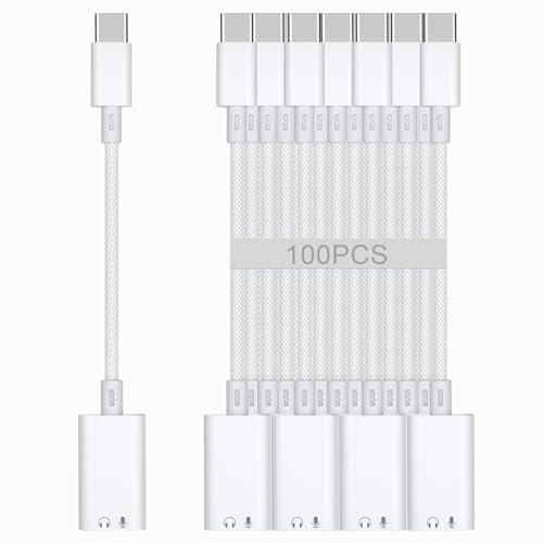USB C to Lightning Headphone Audio Adapter, USB C Male to Lightning Female Earbuds Audio Adapter Compatible with iPhone 17/16/16e/15 Plus/Pro/Max, iPad Pro, iPad Air 6/5, MacBook (No Charge)[100 Pcs] - color: 100Pcs-White