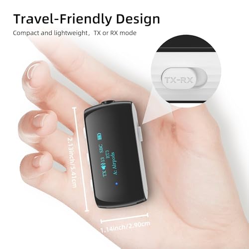 Bluetooth 5.2 Transmitter Receiver for 2 AirPods/Headphones | Flight Bluetooth Adapter for Airplane, TV, Gym with a 3.5mm Audio Jack, Wireless BT Receiver with Mic for Car/Home Stereo - color: White
