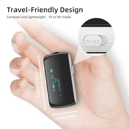 Bluetooth 5.2 Transmitter Receiver for 2 AirPods/Headphones | Flight Bluetooth Adapter for Airplane, TV, Gym with a 3.5mm Audio Jack, Wireless BT Receiver with Mic for Car/Home Stereo - color: White