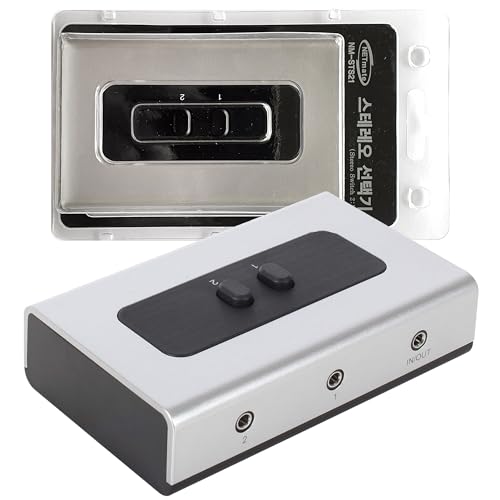 NETMATE 3-Port 3.5mm Stereo Audio Switch, 3.5mm+RCA Audio Switcher 2 Input 1 Output/Audio Splitter Bidirectional Audio Switch with Volume Control Switch Knob for Speaker Headphone