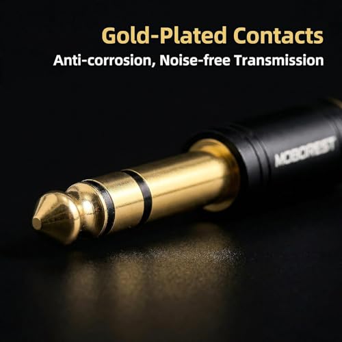 MOBOREST 1/4" Male to 3.5mm (1/8 in) F Headphones Audio Adapter, Black -2P | 6.35mm Male to 3.5mm Female adapter Pure Copper connectors for lossless TRS sound, guitar amp, piano, keyboard, mixer, studio - color: 2BLACK