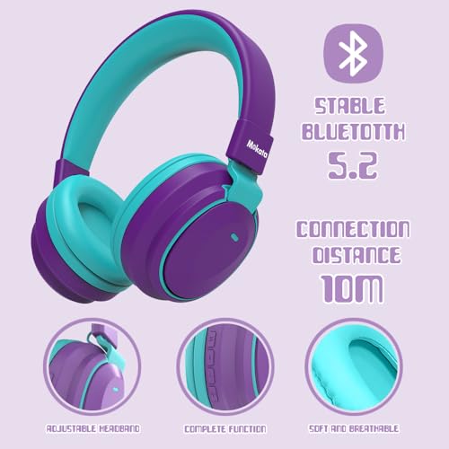 Mokata Kids Headphones Bluetooth 5.3 Wireless Lightweight Fast Charging 68 Hours Play Time Volume Limited 85/94dB Over Ear Foldable with Built-in Mic for Toddler Boy Girl Tablet Pad Purple - color: Purple