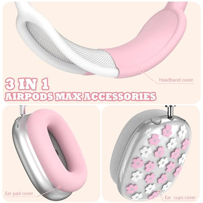 for Apple AirPods Max,Clear Flower Soft TPU Case for Women Girly,Pink | Ear Pad Case Cover/Ear Cups Cover/Headband Cover for AirPods Max Headphones (2024/2020)Transparent AirPod Max (USB-C) - color: Pink Flower