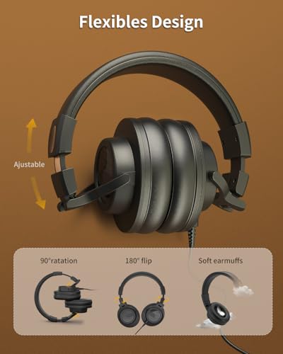 Wired Over Ear Headphones, DJ & Studio Monitor Headphones with 50mm Driver, Stereo Headsets with 1/4 and 3.5mm Jack for Recording Mixing Podcast Keyboard Guitar Laptop - Black