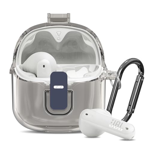 [Secure Lock] Clear Case for JBL Tune Flex Case Cover Compatible with JBL Tune Flex True Wireless Noise Cancelling Earbuds Anti-Scratch Protective Cover with Keychain (Clear Grey) - color: Clear Grey