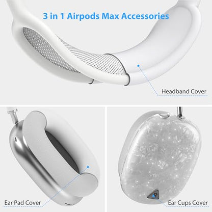 Case Cover for AirPods Max Headphone,Glitter Shell Pattern TPU Ear Cup Case,Silicone Ear Pad/Headband Protective Cover Accessories Compatible with Apple AirPods Max(2024/2020),Glitter White Seashell - color: Glitter White Seashell