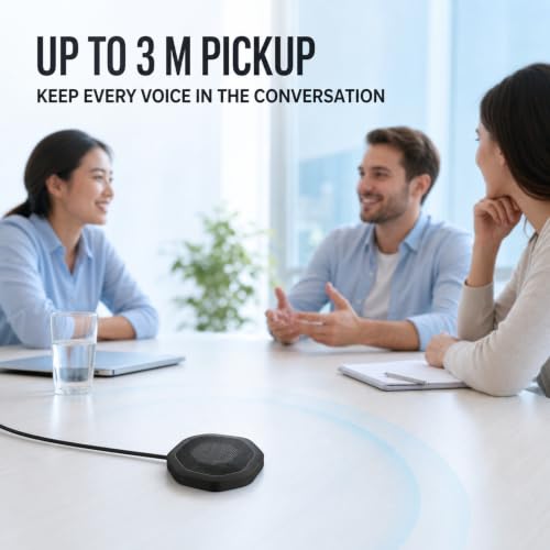 360° Computer Microphone for Desktop , USB Conference PC Mic, Noise-Canceling Technology, Recording, Skype, Online Class, Court Reporter, Plug & Play, Compatible with Windows/PC/Desktop/Laptop