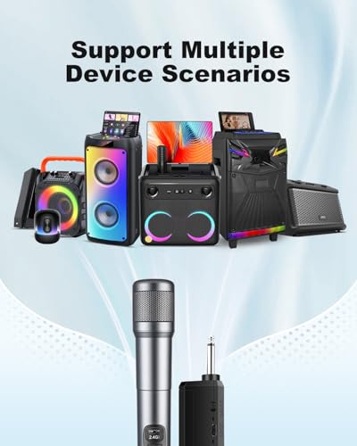 Wireless Microphone, Dual Handheld Dynamic Mic with Rechargeable Receiver, 40H Duration, 200ft Range, Plug and Play, Karaoke Microphone for Singing, Karaoke, Meeting, Church, Wedding - color: Silver