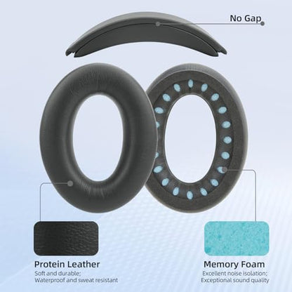 Ear Cushion and Protein Leather Replacement Headband Pad Kit for Bose QuietComfort 35 45 QC35 QC45 with Noise Isolation Memory Foam (Dark Gray) - color: Dark Gray