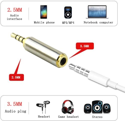 Adhiper 2.5mm to 3.5mm Adapter 3 Ring Jack Converter, 2Pcs | 2.5mm Male to 3.5mm Female Adapter, Gold Plated Jack Full Metal Connector for Headphone Earphone Headset Stereo or Mono