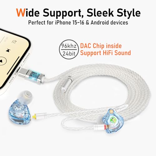 Premium HiFi USB-C IEM Cable with Mic - Silver-Plated MMCX Cord for Lossless Sound, USBC in-Ear Monitor Cables with 96kHz/24bit DAC for Vibes 201/202, Shure SE215/315/425/535/846, Silver(HC001MC)