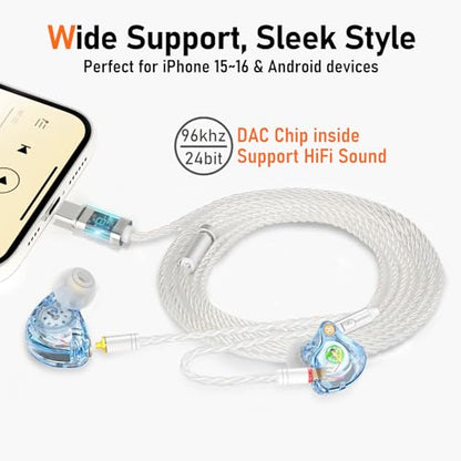 Premium HiFi USB-C IEM Cable with Mic - Silver-Plated MMCX Cord for Lossless Sound, USBC in-Ear Monitor Cables with 96kHz/24bit DAC for Vibes 201/202, Shure SE215/315/425/535/846, Silver(HC001MC)
