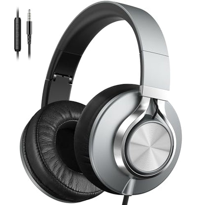 AILIHEN C90 Wired Headphones with Mic Volume Control Noise Isolating Grey | Over Ear Headphones Wired for Teens&Adults, Super Soft, Foldable, Portable Bag, Durable 3.5mm for PC, Tablet&Chromebook - color: Grey