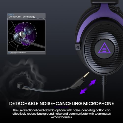 EKSA E900 Gaming Headset with Mic for Xbox PC PS4 PS5 | Detachable Noise Canceling Mic, 3D Surround Sound, Wired Headphone for Gaming, Computer, Laptop, 3.5MM Jack - color: Purple