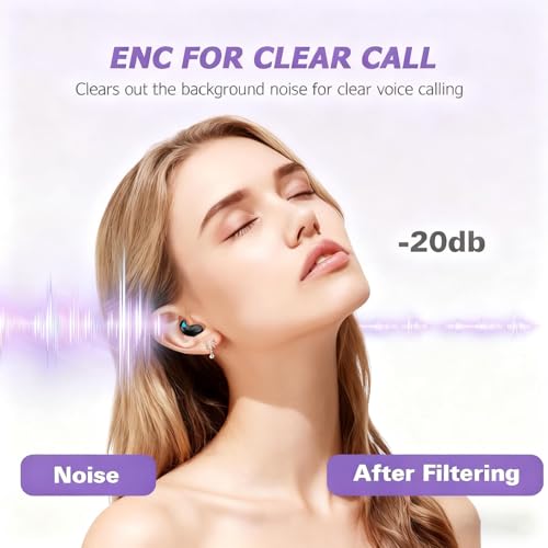 Invisible Sleep Wireless Earphone IPX5 Waterproof Purple Wireless Thin Invisible Sleep Earbuds for Side Sleepers Ear Buds Smallest Tiny Small Mini Discreet Earbud for Sleeping Invisible Headphones - color: Purple