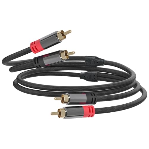 RCA Audio Cable, 2RCA to 2 RCA Cables Car Audio, 3.3ft | Male to Male, Shielded Cables with Braided Jacket and Gold-Plated Connectors – for Home Theater, Car, Amplifier, Speaker - size: 3.3ft